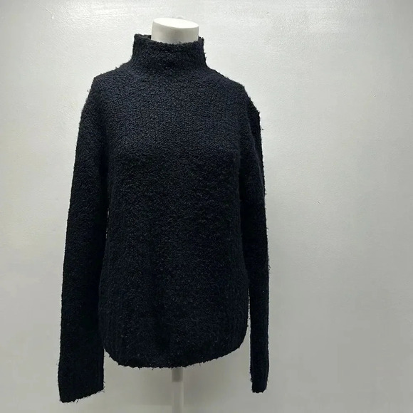 Vince Sweater Textured Funnel Neck Pullover Knit Navy Blue Cashmere Size Small - Picture 2 of 9
